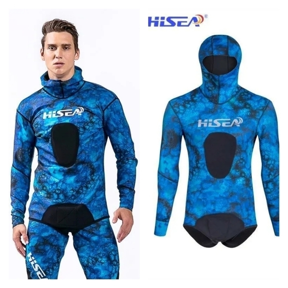 HiSea Blue Camo 1.5 mm Diving suit top - Picture 1 of 6